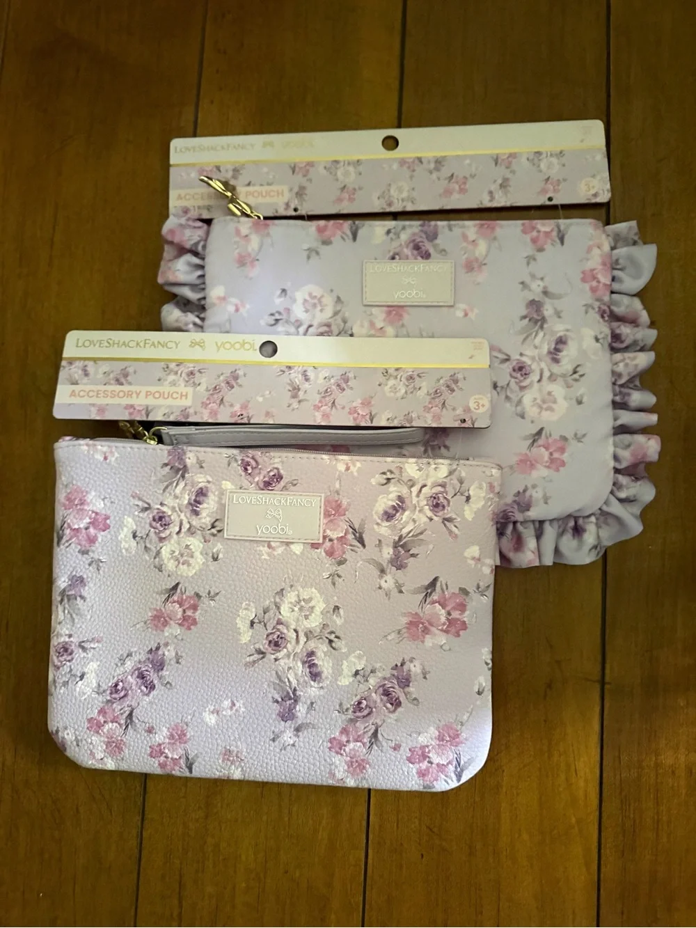 LoveShackFancy Floral Accessory Pouch Set in Light Lavender and Pink